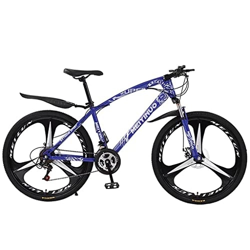 Mountainbike : LZZB Mountainbike MTB 26-Zoll-Laufräder mit Carbonstahlrahmen 21 / 24 / 27-Gang mit Doppelscheibenbremse und Federgabel (Größe: 21-Gang, Farbe: Rot) / Blau / 21-Gang