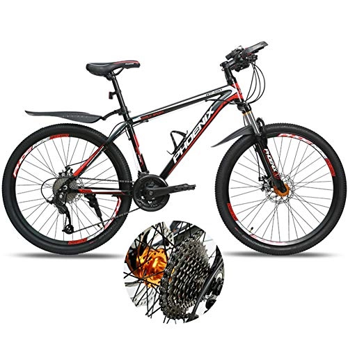 Mountainbike : NYANGLI 26In Trekking Fahrrad Cross Trekkingräder, Unisex Außen Carbon Steel Fahrrad, Full Suspension MTB Fahrrad, Doppelscheibenbremse Fahrräder, Stoßdämpfer, Rot, 26inch / 27speed