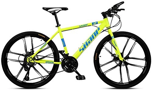 Mountainbike : XinQing-Fahrrad 24-Zoll-Mountainbikes, Doppelscheibenbremse Hardtail Mountainbike, Herren Damen High-Carbon Stahl All Terrain Alpine Fahrrad (Color : 27 Speed, Size : Yellow 10 Spoke)