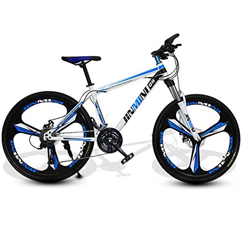 Mountainbike : YCHBOS Mountainbike Fahrrad Herren 26 Zoll, 30 Geschwindigkeit Fahrrad MTB Kohlenstoffreicher Stahl, Erwachsene Fahrrad mit Abschließbarer VorderradaufhängungWhite Blue