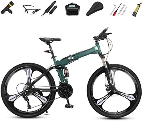Zusammenklappbare Mountainbike : AYDQC Bikes Off-Road-Fahrradfahrrad, 26-Zoll-Faltschock-absorbierendes Fahrrad, faltbares Pendler-Bike - 27 Geschwindigkeitszahnräder mit doppelter Scheibenbremse 6-20, grün fengong (Color : Green)