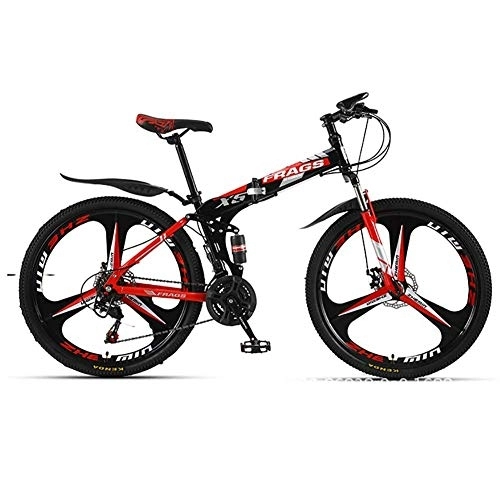 Zusammenklappbare Mountainbike : AYDQC Hohe Kohlenstoffstahl-Federrahmen-Fahrräder, 26-Zoll-Berg-Trail-Fahrrad, 24-Gang, Mountainbike, faltbar tragbar (Farbe: schwarz rot) fengong