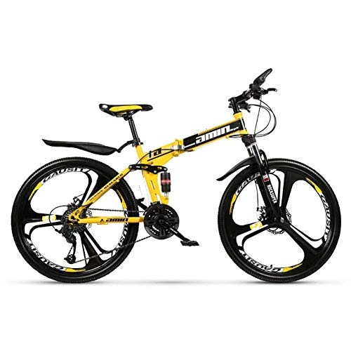 Zusammenklappbare Mountainbike : BXU-BG Outdoor-Sport 26" Dual Suspension Mountain Bike 24 Geschwindigkeit HighCarbon Stahlrahmen und Doppelscheibenbremsen (Color : Yellow)