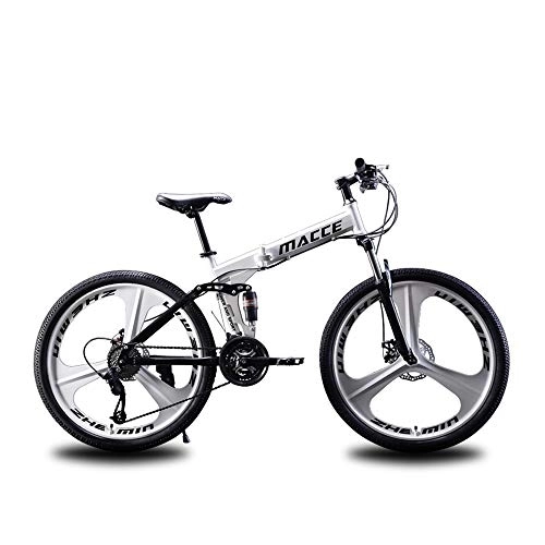 Zusammenklappbare Mountainbike : CZA Faltbare Mountainbike 27 Geschwindigkeiten, MTB Fahrrad mit 3 Schneidrad Double Disc stoßabsorbierendes für Erwachsene, Weiß, 24 inch