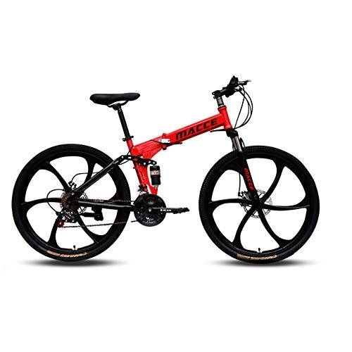 Zusammenklappbare Mountainbike : CZA Mountain Bike Stoßdämpfer Fahrräder 21 Geschwindigkeiten mit Doppelscheibenbremsen 6 Schneidrad Faltbare Fahrrad für Schüler Erwachsener, Rot, 24inch