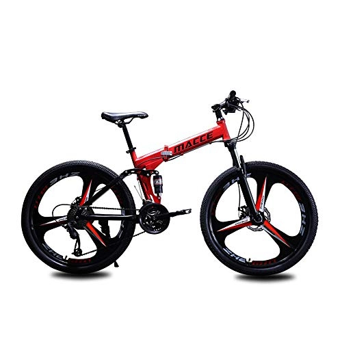 Zusammenklappbare Mountainbike : CZA Mountainbike-Doppelscheibenbremse Fahrräder 21 Geschwindigkeiten mit Doppelscheibenbremsen 3 Schneidrad Folding Travel Bike für Studenten Erwachsener, Rot, 24 inch