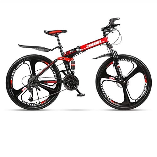 Zusammenklappbare Mountainbike : DGAGD 24-Zoll-Falt-Mountainbike fr Erwachsene Einrad-Doppelstodmpfer-Offroad-Dreiradrad mit Variabler Geschwindigkeit-Schwarz Rot A_21 Geschwindigkeit
