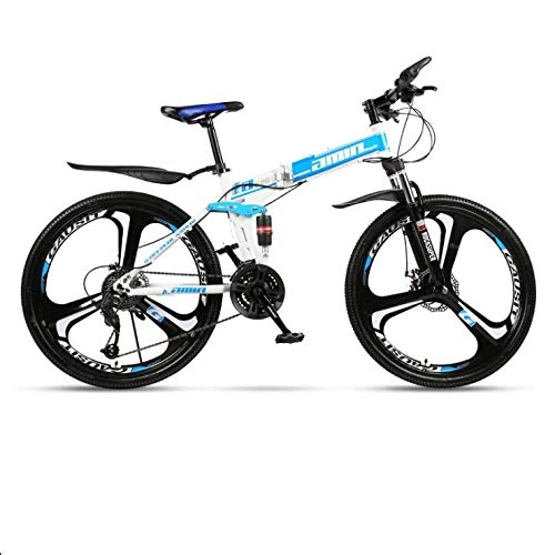 Zusammenklappbare Mountainbike : DGAGD 24-Zoll-Falt-Mountainbike fr Erwachsene Einrad-Doppelstodmpfer-Offroad-Dreiradrad mit Variabler Geschwindigkeit-Wei Blau A_21 Geschwindigkeit