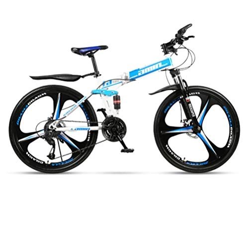 Zusammenklappbare Mountainbike : DGAGD 24-Zoll-Falt-Mountainbike fr Erwachsene Einrad-Doppelstodmpfer-Offroad-Dreiradrad mit Variabler Geschwindigkeit-Wei Blau B_21 Geschwindigkeit