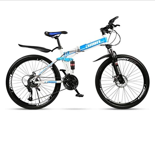 Zusammenklappbare Mountainbike : DGAGD 24 Zoll klappbares Mountainbike Erwachsenen integriertes Rad Doppelstodmpfung Offroad-Fahrradspeichenrad mit Variabler Geschwindigkeit-wei Blau_30 Geschwindigkeit