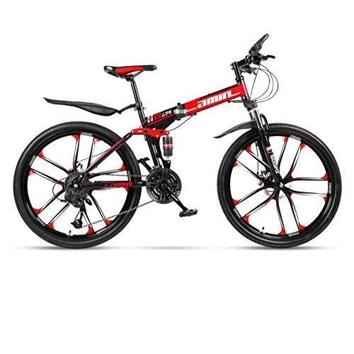 Zusammenklappbare Mountainbike : DGAGD 26-Zoll-Falt-Mountainbike fr Erwachsene Einrad-Doppelstodmpfer-Offroad-Fahrrad mit Variabler Geschwindigkeit und zehn Schneidrdern-Schwarz Rot_30 Geschwindigkeit