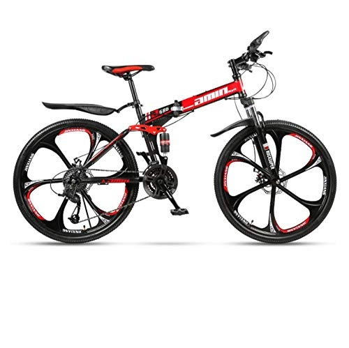 Zusammenklappbare Mountainbike : DGAGD 26-Zoll-Falt-Mountainbike fr Erwachsene Einrad-Doppelstodmpfer-Offroad-Sechsradschneider mit Variabler Geschwindigkeit-Schwarz Rot_27 Geschwindigkeit
