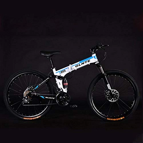 Zusammenklappbare Mountainbike : Domrx Mountain Folding Bicycle Speichenrad Stoßdämpfer Adult 24 / 26 Inch 21 / 24 / 27 Speed-Blue_24inches_21 Speed