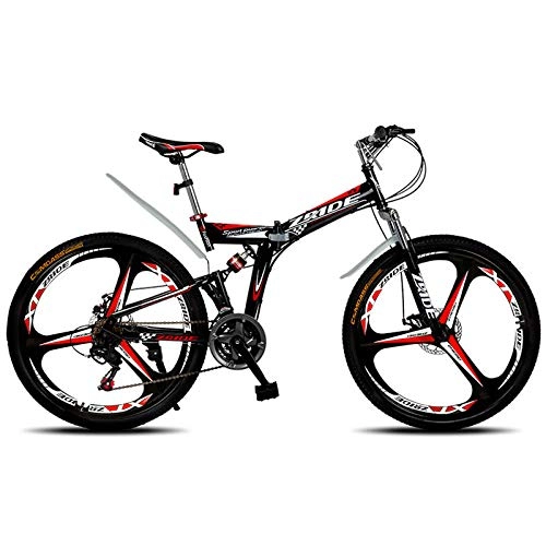 Zusammenklappbare Mountainbike : Domrx Mountainbike 26 Zoll 21 / 24 / 27 / 30 Speed ​​3 Knife Folding Doppelscheibenbremse Fahrrad 2019 Neu Geeignet für Erwachsene-schwarz rot_24 Geschwindigkeit