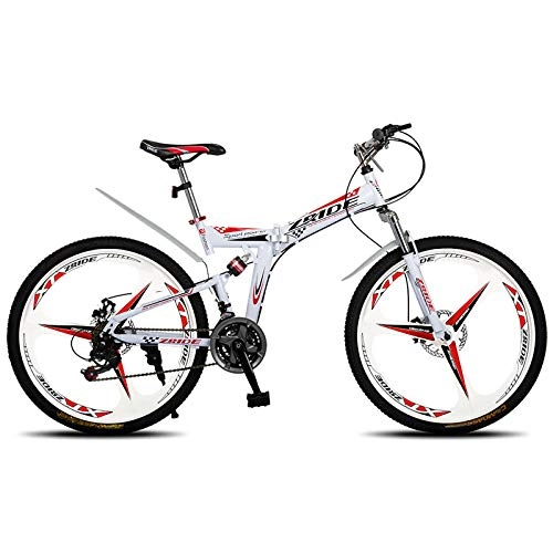 Zusammenklappbare Mountainbike : Domrx Mountainbike 26 Zoll 21 / 24 / 27 / 30 Speed ​​3 Knife Folding Doppelscheibenbremse Fahrrad 2019 Neu Geeignet für Erwachsene-weiß rot_24 Geschwindigkeit