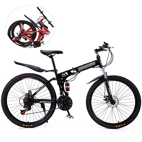Zusammenklappbare Mountainbike : DT 26 Zoll Folding Mountain Bike 27 Gang-Schaltung Vollfederung Jungen-Herren Fahrrad Mit Vorder- Und Hinterschutzblech, 27 Speed Spoke Wheel
