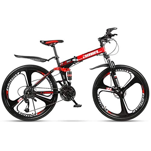 Zusammenklappbare Mountainbike : Duschkopf Faltrad-26-Zoll-Rad mit Variabler Geschwindigkeit Mountainbike Doppel -Stoßdämpfungssystem Frauen Mann Outdoor Sport Fahrrad, Großen (Color : Red, Size : 21 Speeds)
