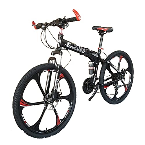 Zusammenklappbare Mountainbike : Faltbarer Mountainbike-Sechsmesser-Reifen, schockierendes Fahrrad mit Doppelscheibenbremse, 24 / 26-Zoll-21-Gang-Wechselfahrrad (weiß; schwarz; rot; gelb; militärgrün) Kohlenstoffstahlmaterial Steel