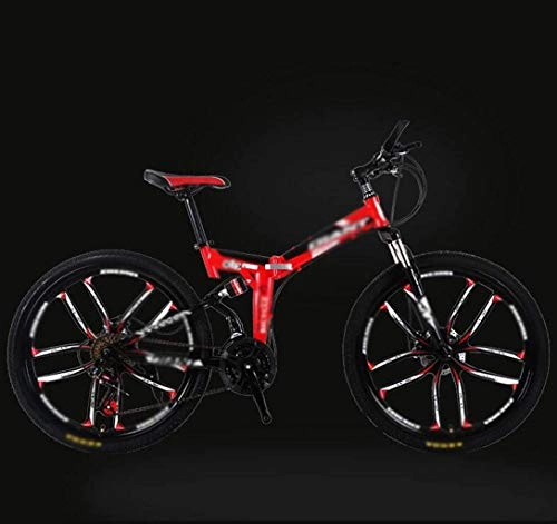 Zusammenklappbare Mountainbike : Folding Mountain Bike, 26" Unisex High-Carbon Stahl for Fahrräder, Doppelstoßdämpfung Variable-Speed-Off-Road-Mountainbike, Doppelstoßdämpfende Ein Rad Schüler MTB Racing, Easy Folding Wohnung Groun
