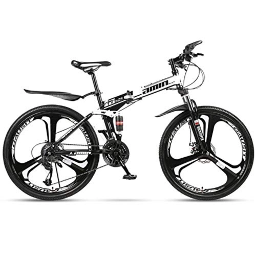 Zusammenklappbare Mountainbike : GWM Faltrad-24-Zoll-Rad mit Variabler Geschwindigkeit Mountainbike Doppel -Stoßdämpfungssystem Frauen Mann Stadt-Pendler-Fahrrad (Color : White, Size : 24 Speeds)