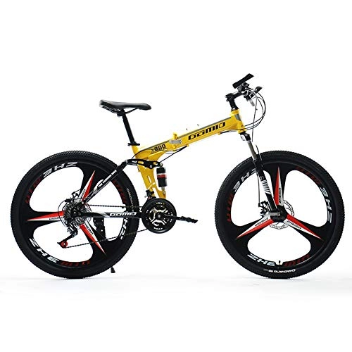 Zusammenklappbare Mountainbike : HLMIN 26 Zoll Klappfahrrad 5-Speichen-Laufrder MTB Dual Suspension Bicycle 21 24 27Speed (Color : Yellow, Size : 21speed)
