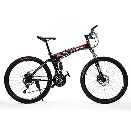 Zusammenklappbare Mountainbike : HLMIN Klappfahrrad 21 24 27 Speed Fahrrad Stahlrahmen Dual Suspension Faltrad (Color : Black, Size : 21speed)