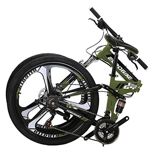 Zusammenklappbare Mountainbike : HLMIN Klappfahrrad 21-Gang-Stahlrahmen 26-Zoll-Rder Dual Suspension Faltrad (Color : Green, Size : 21Speed)
