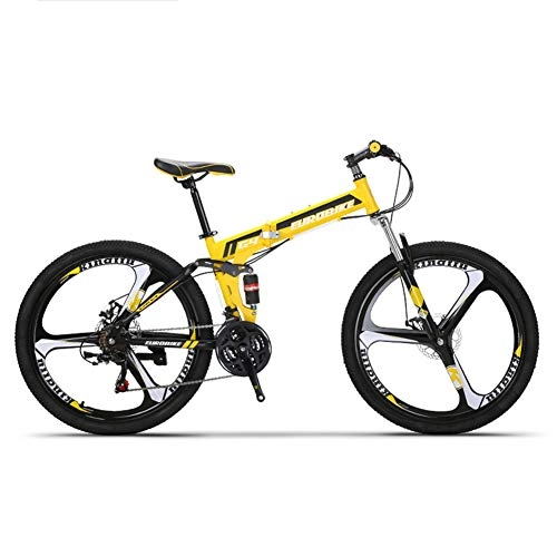 Zusammenklappbare Mountainbike : HLMIN Klappfahrrad 26 Zoll Folding Mountainbike 21 Geschwindigkeit Vollfederung Fahrrad Doppelscheibenbremse MTB (Color : Yellow, Size : 21Speed)