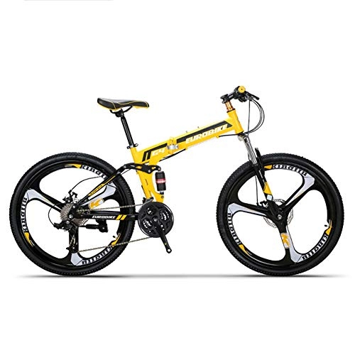 Zusammenklappbare Mountainbike : HLMIN Klappfahrrad 26 Zoll Folding Mountainbike 27 Geschwindigkeit Vollfederung Fahrrad Doppelscheibenbremse MTB (Color : Yellow, Size : 27Speed)