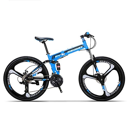Zusammenklappbare Mountainbike : HLMIN Klappfahrrad G4 27 Speed Mountainbike 26 Zoll 3-Speichen-Laufrder MTB Dual Suspension Fahrrad (Color : Blue, Size : 27Speed)