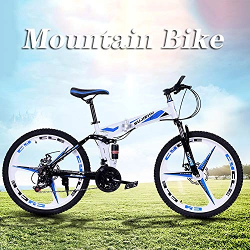 Zusammenklappbare Mountainbike : Hmcozy 26" Mountainbike-Zyklus - Seltene 3 Spoke Mag Leichtmetallfelgen - 24 Gnge Geschwindigkeit Falten Mountainbike, Blau, 26in