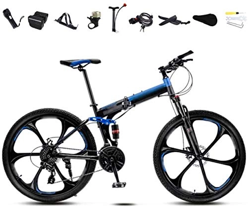 Zusammenklappbare Mountainbike : HongLianRiven Bikes 24-26 Zoll MTB Fahrrad, Unisex Folding Pendler Fahrrad, 30-Gang Getriebe Faltbare Fahrrad, Doppelscheibenbremse / Blau / B Rad / 24' 5-27