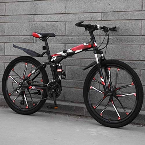 Zusammenklappbare Mountainbike : HongLianRiven Bikes Fahrrad Klapprad, 27-Gang-Doppelscheibenbremse Fully Fahrrad, 26 Zoll Off-Road Variable Speed Bikes for Mnner und Frauen 5-25 (Color : Red)