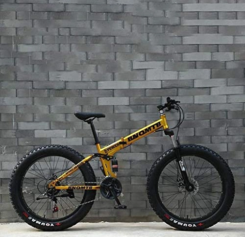 Zusammenklappbare Mountainbike : HongLianRiven BMX Adult Fat Tire Mountain Bike, Doppelscheibenbremse / Cruiser Bikes, Strand Snowmobile Fahrrad, 26 Zoll Alufelgen 5-25 (Color : Gold, Size : 21 Speed)