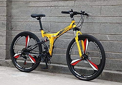 Zusammenklappbare Mountainbike : HongLianRiven BMX Folding Mountain Bike for Erwachsene, High Carbon Stahlrahmen, Doppelscheibenbremse, Vollfederung for Mann-Frauen-Fahrrad 5-27 (Color : A, Size : 26 inch 21 Speed)