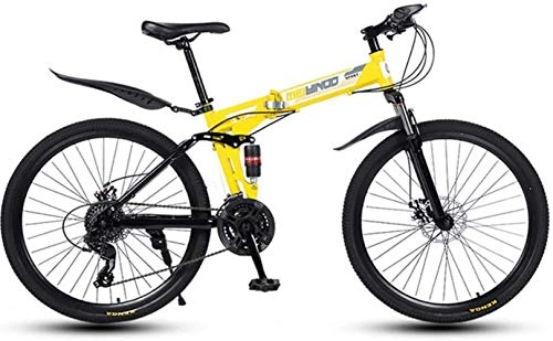 Zusammenklappbare Mountainbike : HongLianRiven BMX Folding Variable Speed 26 Zoll Mountainbike, 21-24 - 27 Beschleunigt Leichte hochgekohlt Stahlrahmen-Bikes, Stodmpfung Doppelscheibenbremse 5-25 (Color : Yellow, Size : 24speed)