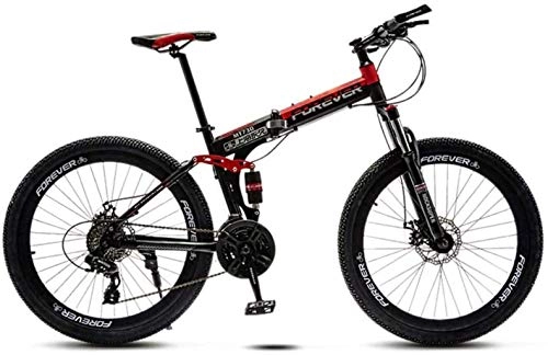 Zusammenklappbare Mountainbike : HongLianRiven Folding Fahrrad-Stahlrahmen, 24 Zoll 3-Speichen-Rder Doppelaufhebung Off-Road-Fahrrad-Fahrrad for Erwachsene, Doppelscheibenbremse 5-25 (Color : A, Size : 24 Speed)