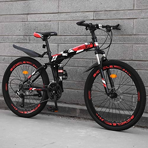 Zusammenklappbare Mountainbike : HUWAI Mountain Bike für Männer und Frauen, Outroad Mountainbike, im Freien Faltbare Leichter 27 Gang Getriebe Doppelscheibenbremse Fahrrad Medium Hochfeste Stahlrahmen, Rot, 26 inches
