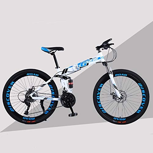 Zusammenklappbare Mountainbike : Hxx Mountainbike, 24"Faltbare Doppelscheibenbremsen Dmpfung Mountainbike 21-Gang-Rahmen Aus Kohlenstoffstahl Unisex-Faltrad Mit Variabler Geschwindigkeit, Blau