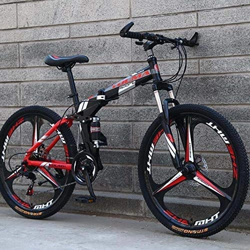 Zusammenklappbare Mountainbike : HYCy 26 Zoll Rad Klappbares Mountainbike, Doppelte Federung Für Männer Und Frauen Fahrrad, Rahmen Aus Kohlenstoffhaltigem Stahl, Stahlscheibenbremse