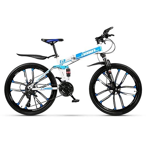 Zusammenklappbare Mountainbike : JHTD Outdoor-Sport-Mountainbike 21 Geschwindigkeit Faltrad 26 Zoll 10spoke Räder Suspension Fahrrad im Freien (Farbe: blau)