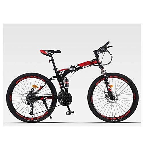 Zusammenklappbare Mountainbike : JHTD Outdoor-Sport-Mountainbike-faltendes Fahrrad 21 Geschwindigkeit 26 Zoll Räder Dual-Federbike im Freien (Farbe: rot)