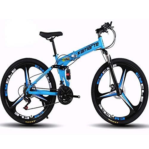 Zusammenklappbare Mountainbike : JINGQI Rad-Durchmesser (61 / 66cm) Folding Mountain Bike 21-Gangschaltung Dual Shock Absorber Scheibenbremse Integrated Rad Fahrrad, Blau, 61cm