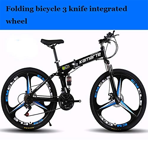 Zusammenklappbare Mountainbike : JINGQI Rad-Durchmesser (61 / 66cm) Folding Mountain Bike 21-Gangschaltung Dual Shock Absorber Scheibenbremse Integrated Rad Fahrrad, Schwarz, 66cm