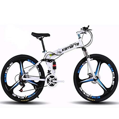 Zusammenklappbare Mountainbike : JINGQI Rad-Durchmesser (61 / 66cm) Folding Mountain Bike 21-Gangschaltung Dual Shock Absorber Scheibenbremse Integrated Rad Fahrrad, Wei, 61cm