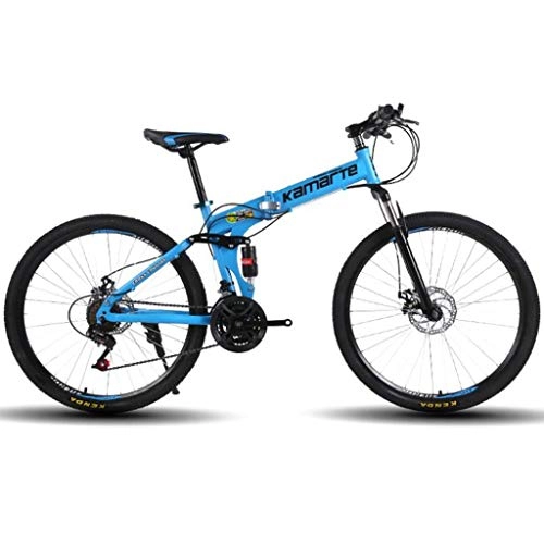 Zusammenklappbare Mountainbike : JLRTY Mountainbike Fahrrad 26 ‚‘ Leicht Carbon-Stahlrahmen 21 / 24 / 27 Geschwindigkeit Scheibenbremse Doppelaufhebung (Color : Blue, Size : 21speed)