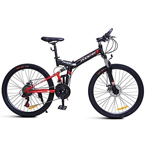 Zusammenklappbare Mountainbike : JLRTY Mountainbike Mountainbike, 24 / 26 Zoll Faltbare Fahrräder 24 Geschwindigkeiten MTB Leichte Carbon-Stahlrahmen-Scheibenbremse Vorderachsfederung (Color : Red, Size : 26'')