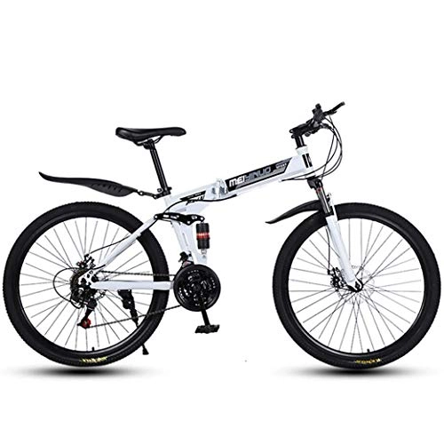 Zusammenklappbare Mountainbike : JYTFZD WENHAO 26-Zoll-27-Gang-Mountainbike for Erwachsene, leichte Aluminium-Voll-Federungsrahmen, Federgabel, Scheibenbremse, weiß, a