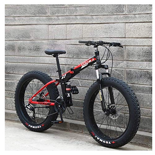 Zusammenklappbare Mountainbike : KaiKai Mountain Bikes, Erwachsene 24-Zoll-Fahrrad, Doppel-Suspension Fat Tire Mountain Trail Bike, 7-21-24-27-Speed-Anti-Rutsch-Bikes, High-Carbon Stahl Fahrrad, F Spokes, 7-Gang