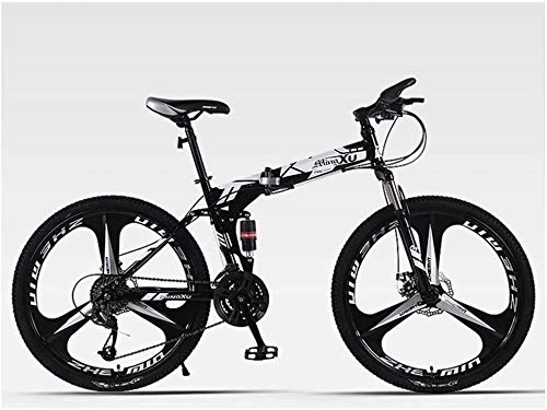 Zusammenklappbare Mountainbike : LAZNG Folding Mountainbike 24-Gang-Fahrrad Full Suspension MTB Faltbarer Rahmen 26" 3 Spoke Wheels (Farbe : Schwarz)